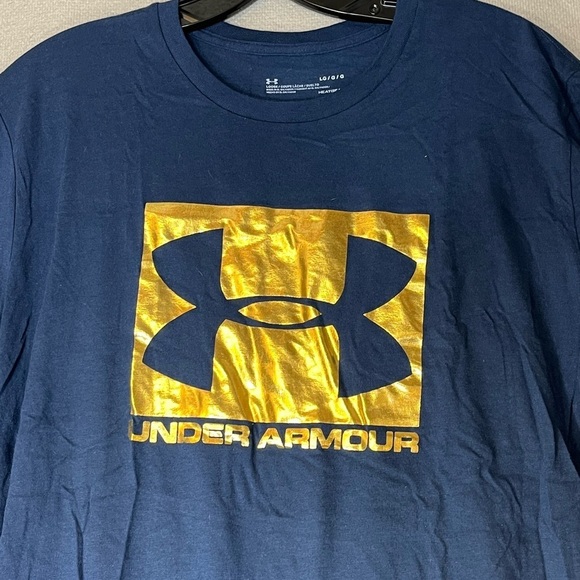🆕 NWOT Men Size Large Under Armor Shirt Gold/Navy Blue Tee Shirt Fast Shipping - Picture 2 of 6